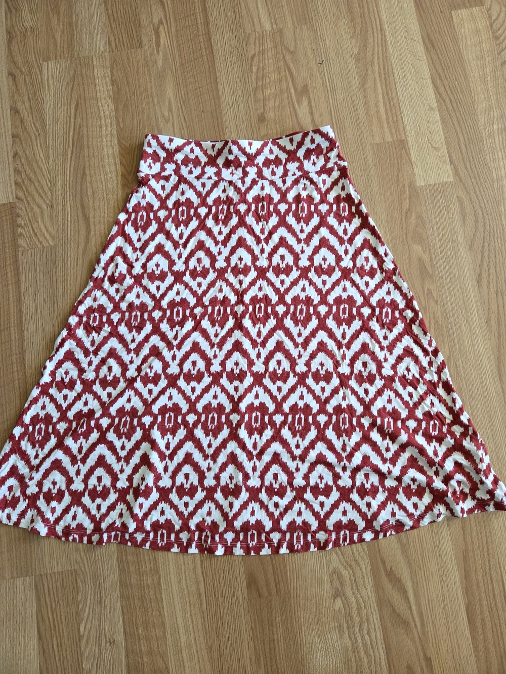Joe Fresh Red and White Patterned A-Line Skirt